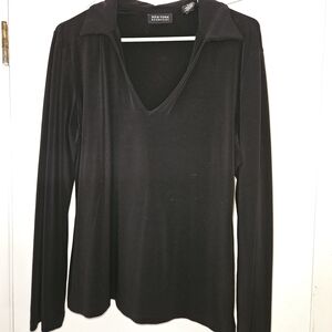 New York & Company Black Long-Sleeve Button Down Shirt